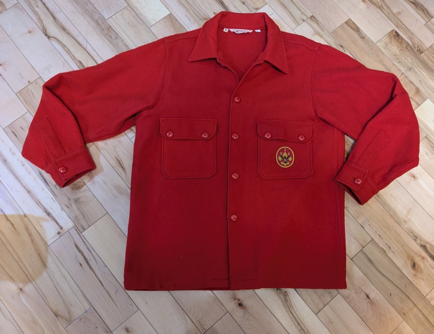 Vintage Boy Scouts of America Official Red Wool Jacket w/ Patches 42, 1970s