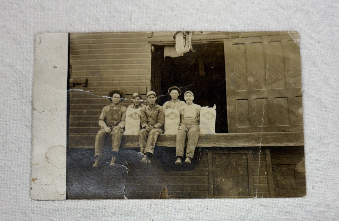 VINTAGE RPPC MILL CREW AT WAREHOUSE ORIGINAL PHOTO POSTCARD