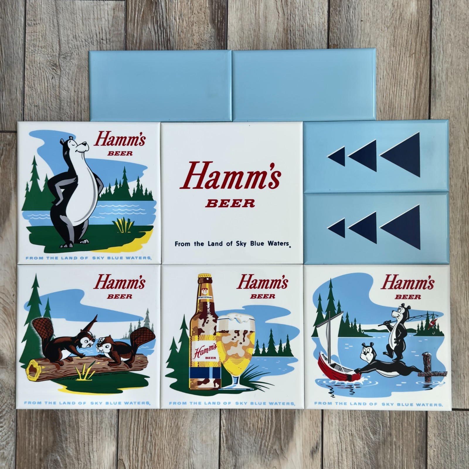 Vintage 1960\'s Hamm\'s Beer Lakeside Plastics Tiles Complete Full Set 9 PC w/Box