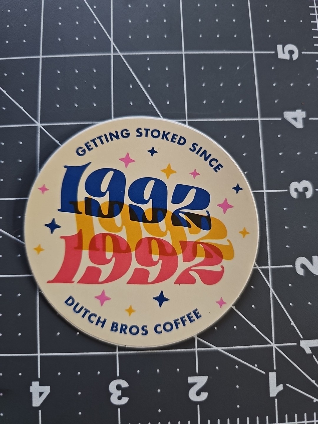 Dutch Bros Coffee Getting Stoked Since 1992 Yellow Red Blue Sticker