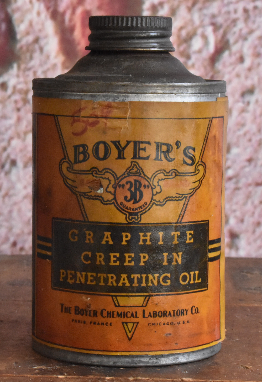 Vintage Boyer's Graphite Creep-In Penetrating Oil Half Pint Cone Top Can