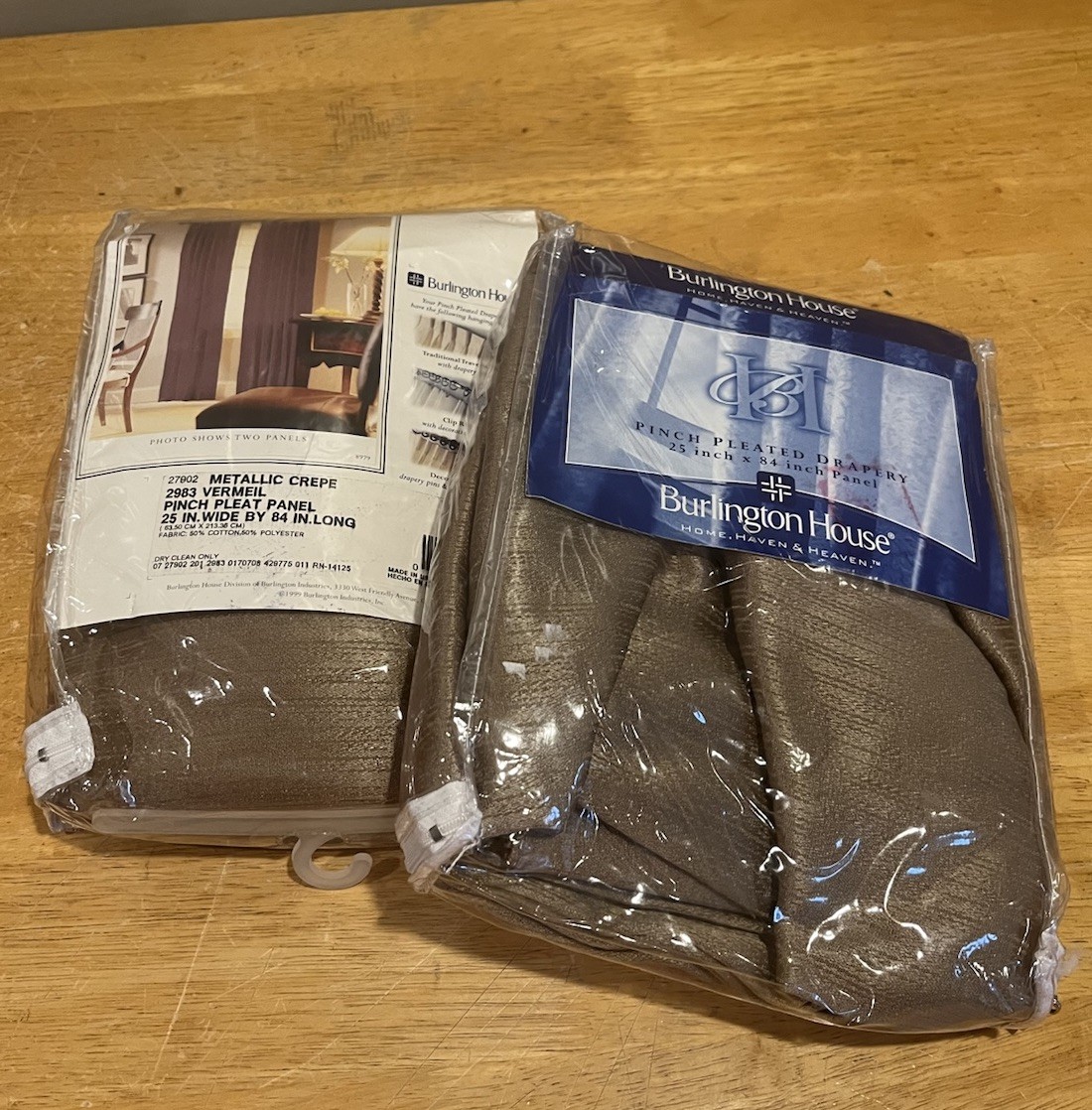 Vtg (2) Burlington House Metallic Crepe Drapery Panels Pinch Pleated 25x84\