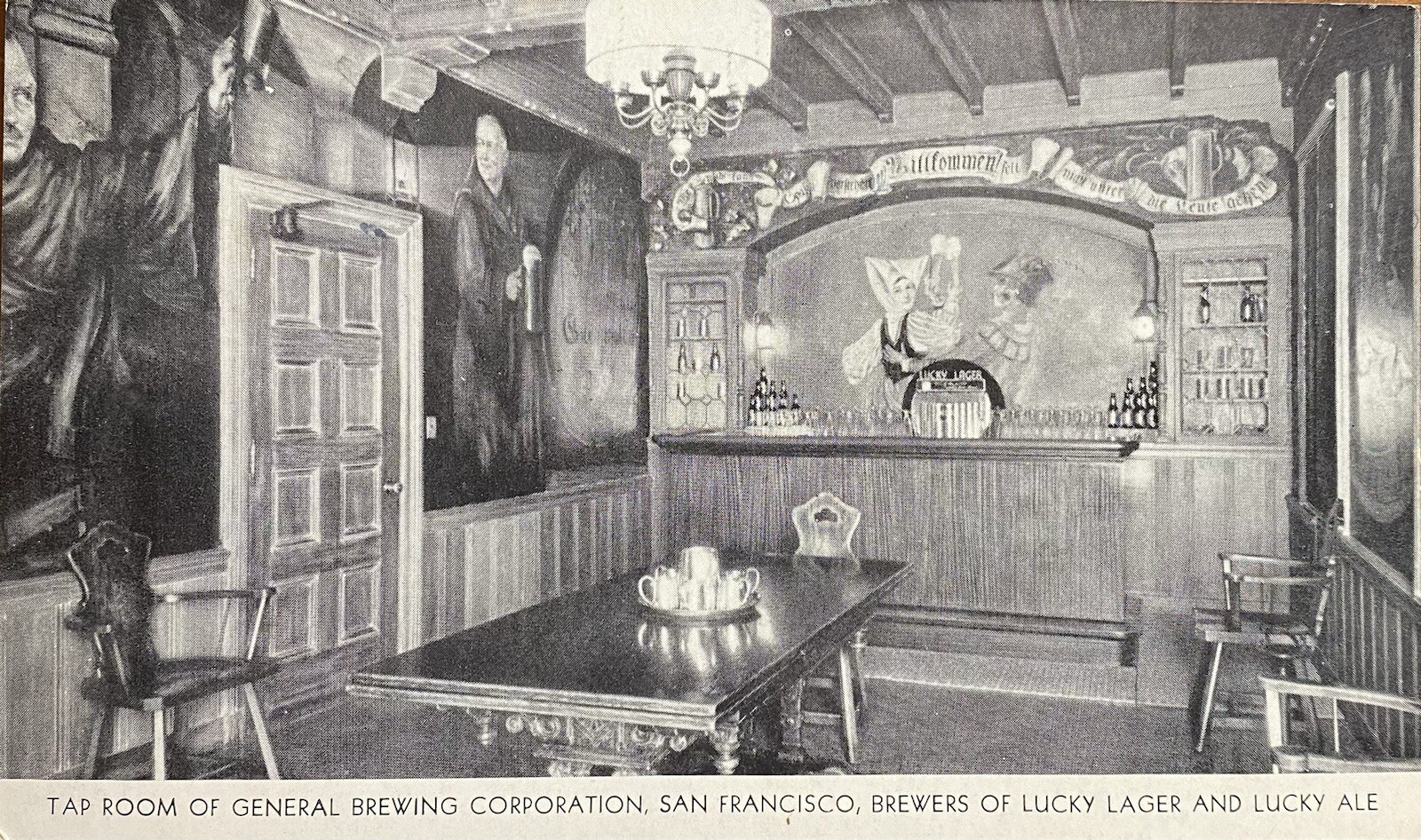1932 Lucky Lager Brewing Company San Francisco Tasting Room, Walls, Glasses, Mug