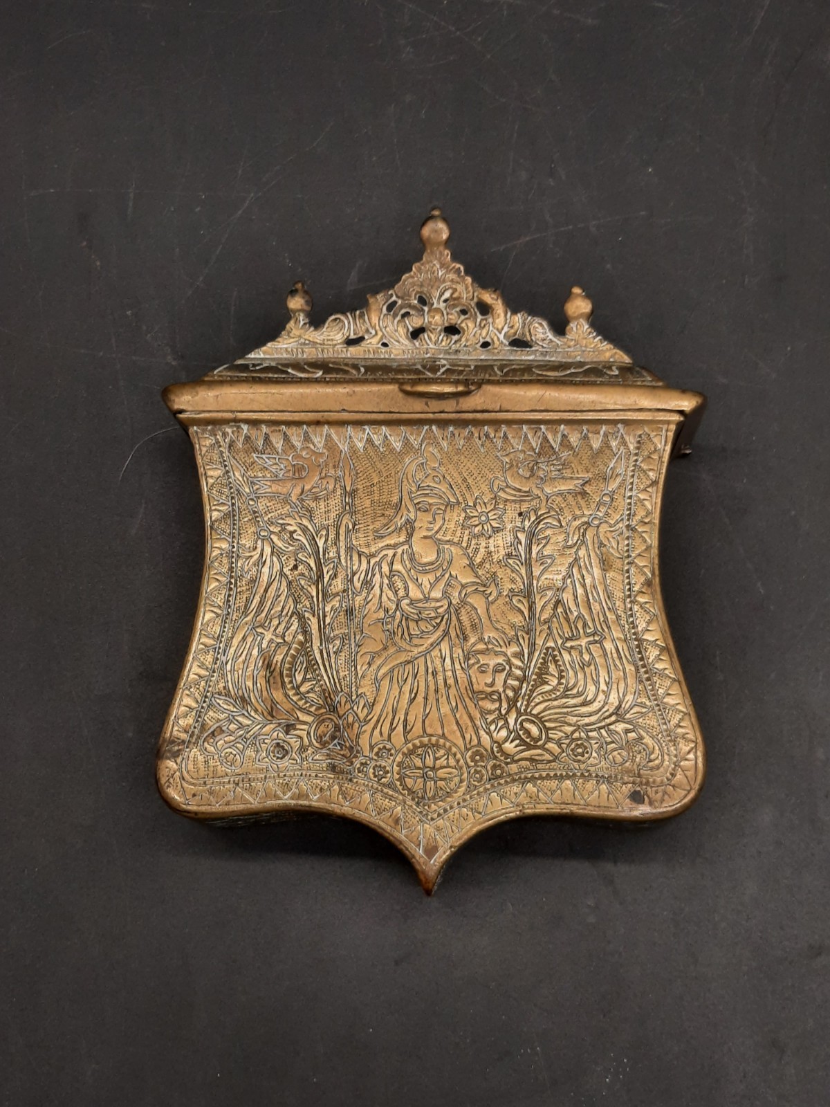 Antique Greek Ottoman Brass Ammo Powder Cartridge Box Palaska 