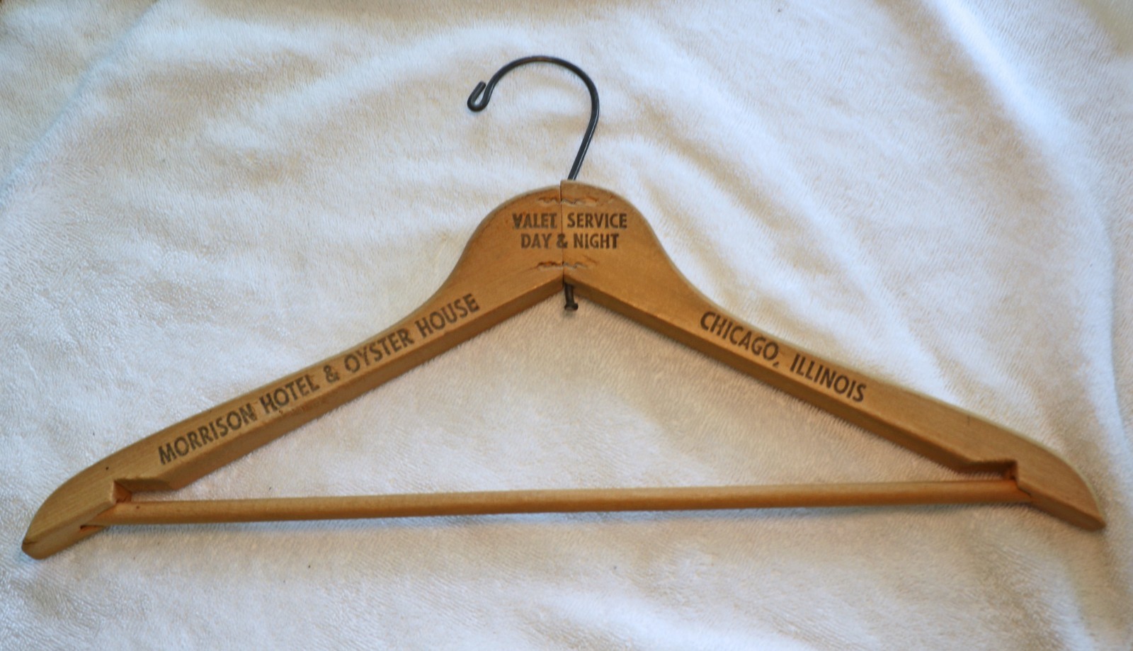 Advertising Vintage Wood Hanger Morrison Hotel & Oyster House Chicago Illinois Advertising Vintage Wood Hanger Morrison Hotel & Oyster House Chicago Illinois