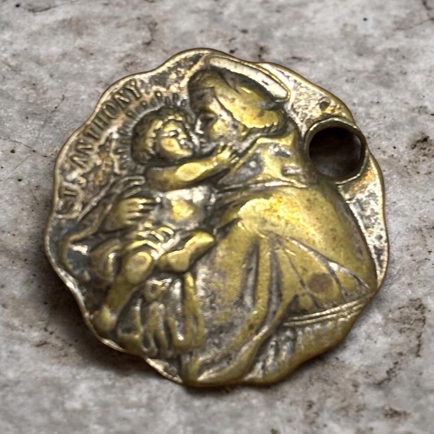 Vintage St Anthony & St Christopher Double Sided Medal Bronze