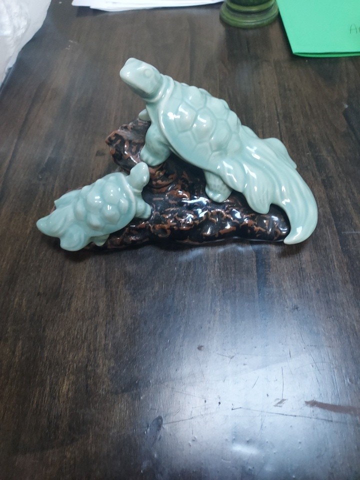 Vintage Celadon Turtles Glazed  8 Tortoise Figure Asian
