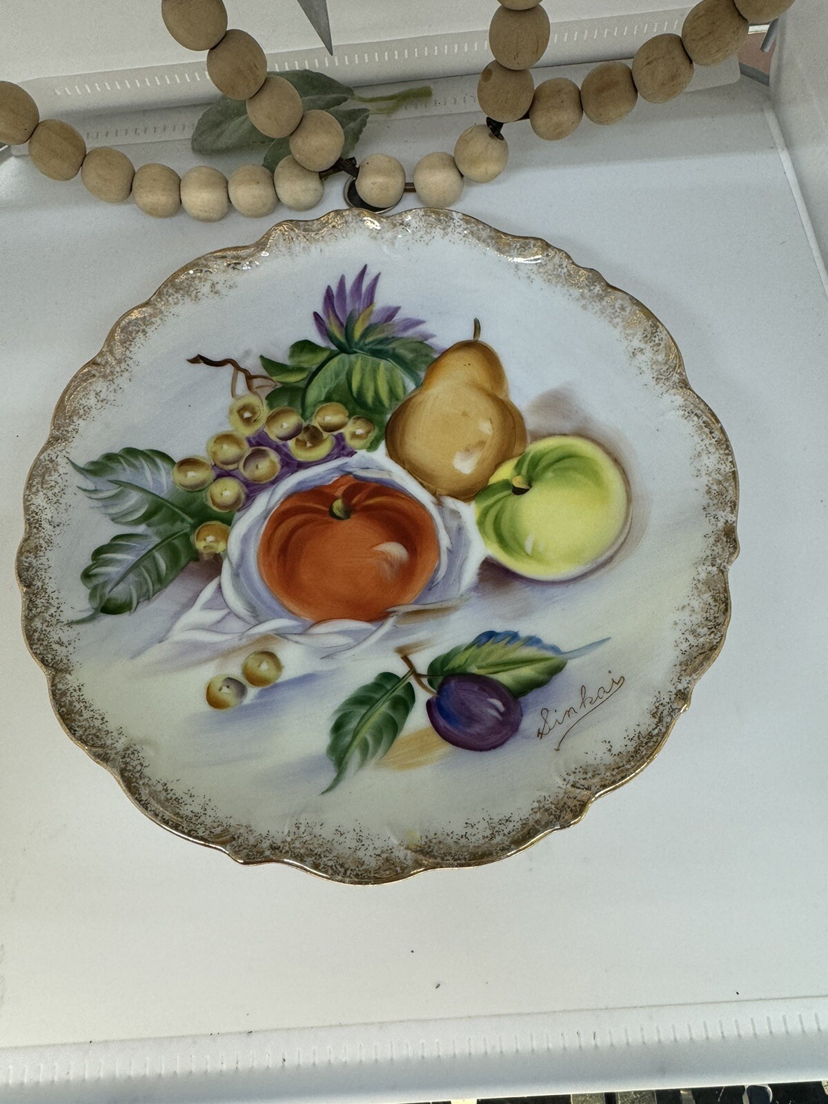 Gold Trim Fruit Plate Decorative 8 Inch Gold Trim Apple Pear Grapes