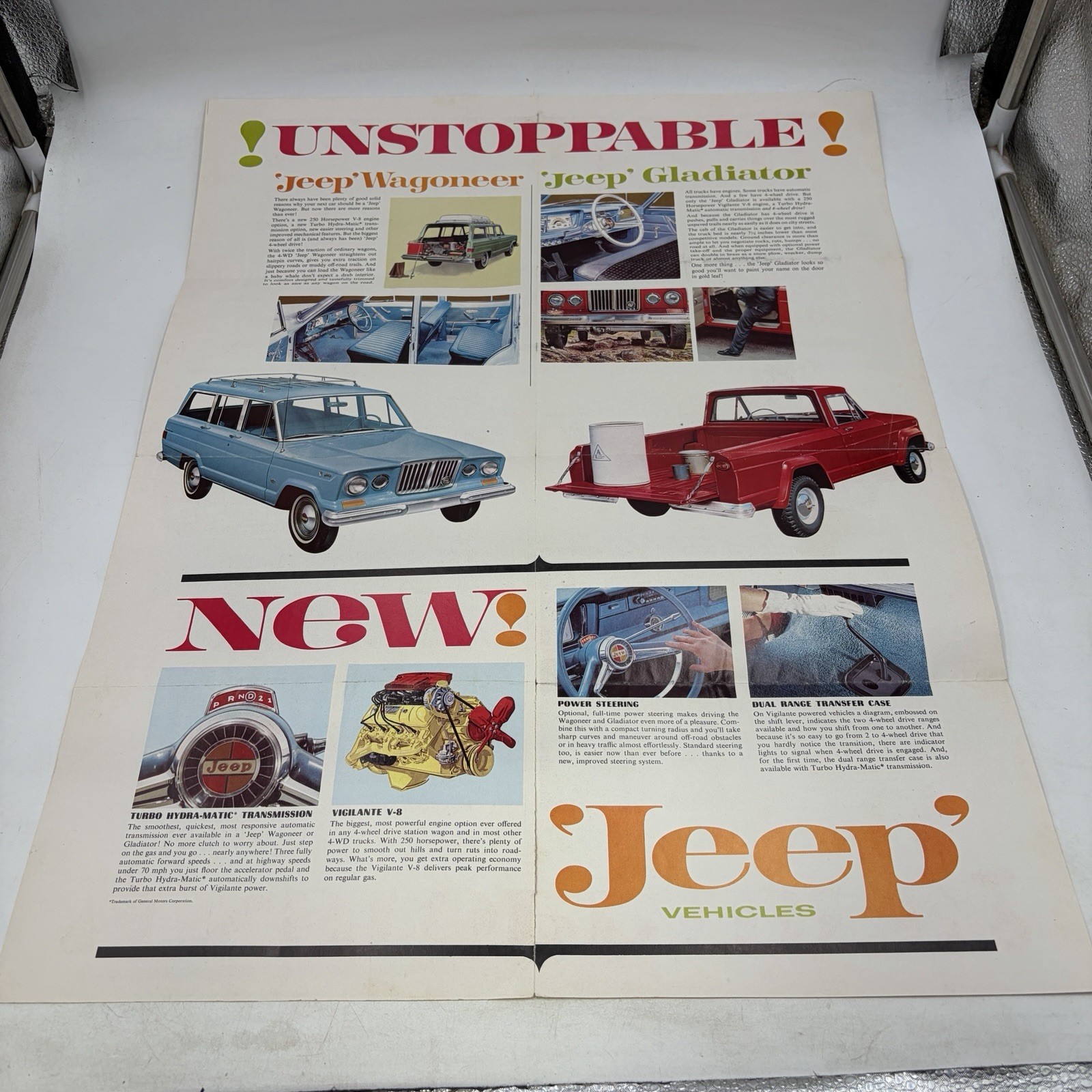1965 Kaiser Jeep Wagoneer Gladiator Vigilante V8 Original Sales Brochure Poster