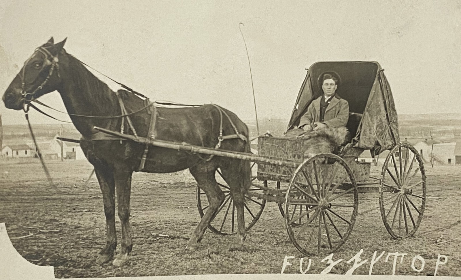 1907-18 Vintage Antique RPPC Horse & Buggy Convertible Top Man Driver Postcard
