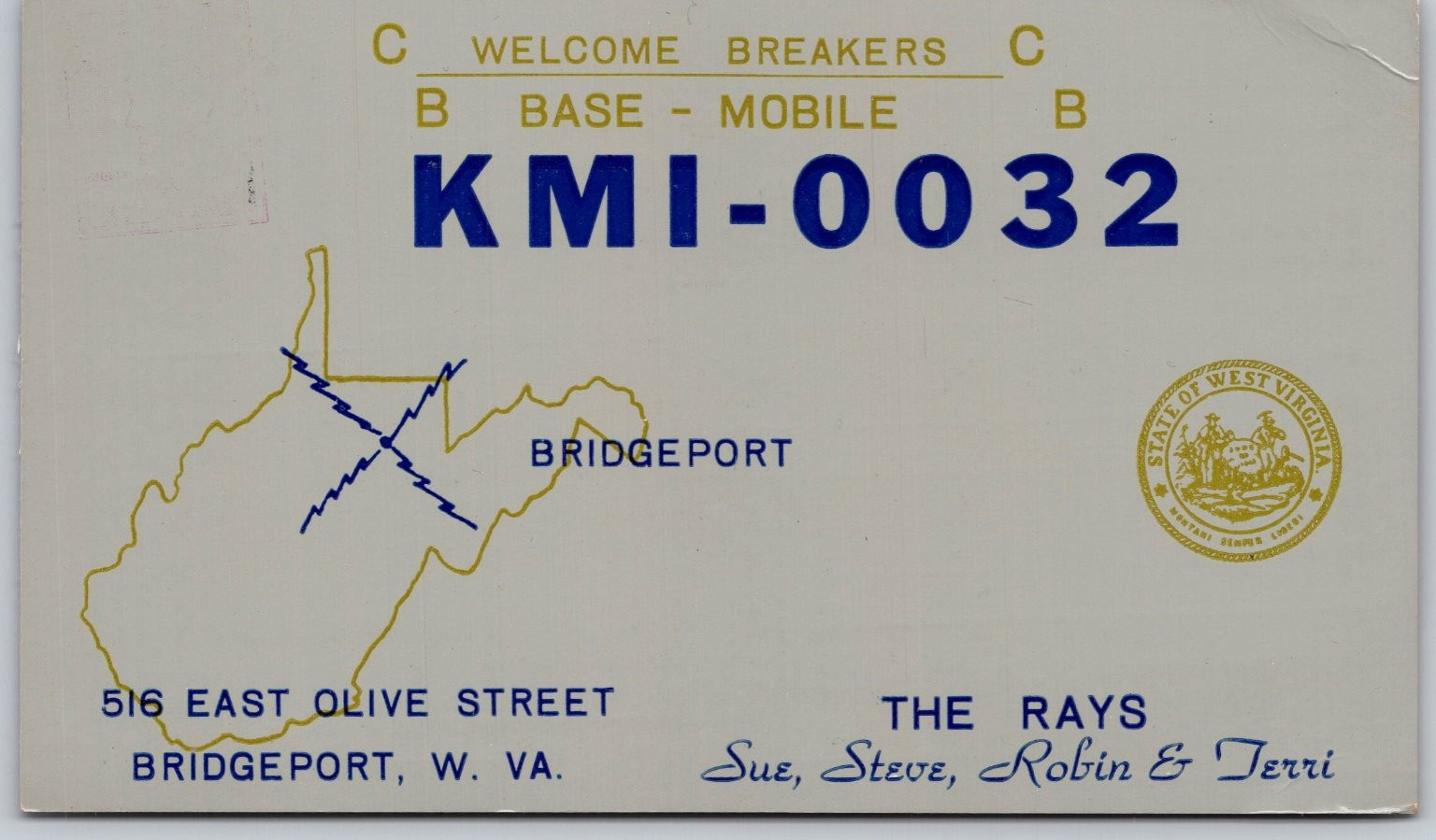 Vtg 1969 CB Radio QSL Postcard KMI-0032 Bridgeport WV Aiken SC Lincoln  C116