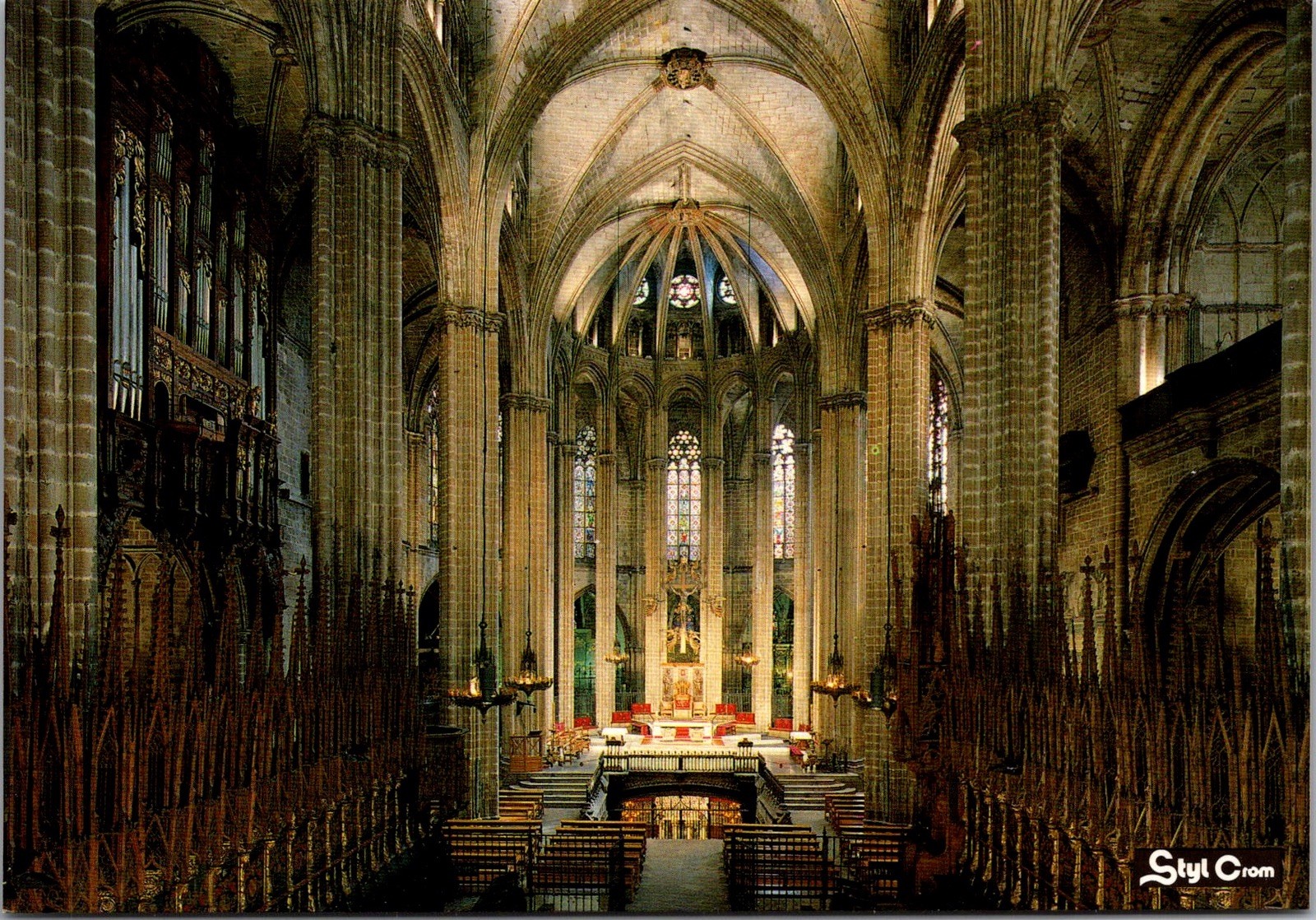 Interior Altar Mayor Cathedral Barcelona Spain Gothic Vintage Postcard