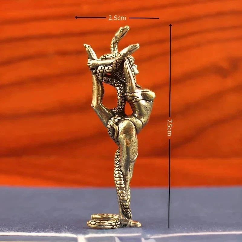 Pure Brass Lady Snake Figurine Vintage Metal Desktop Home Decor Ornament