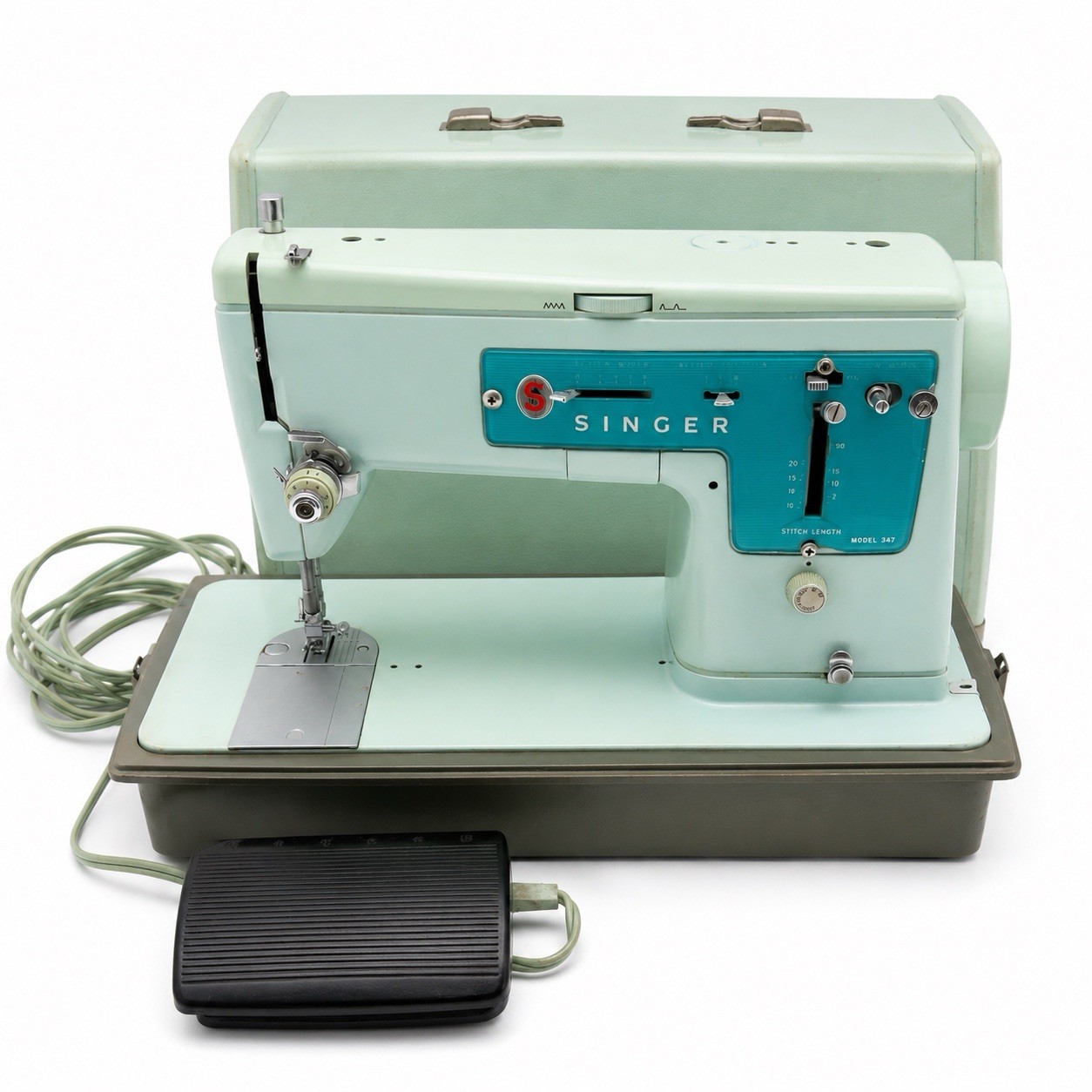 Singer 347 Robin-Egg Blue Sewing Machine Vintage 1967 W/ Pedal& Case  Working