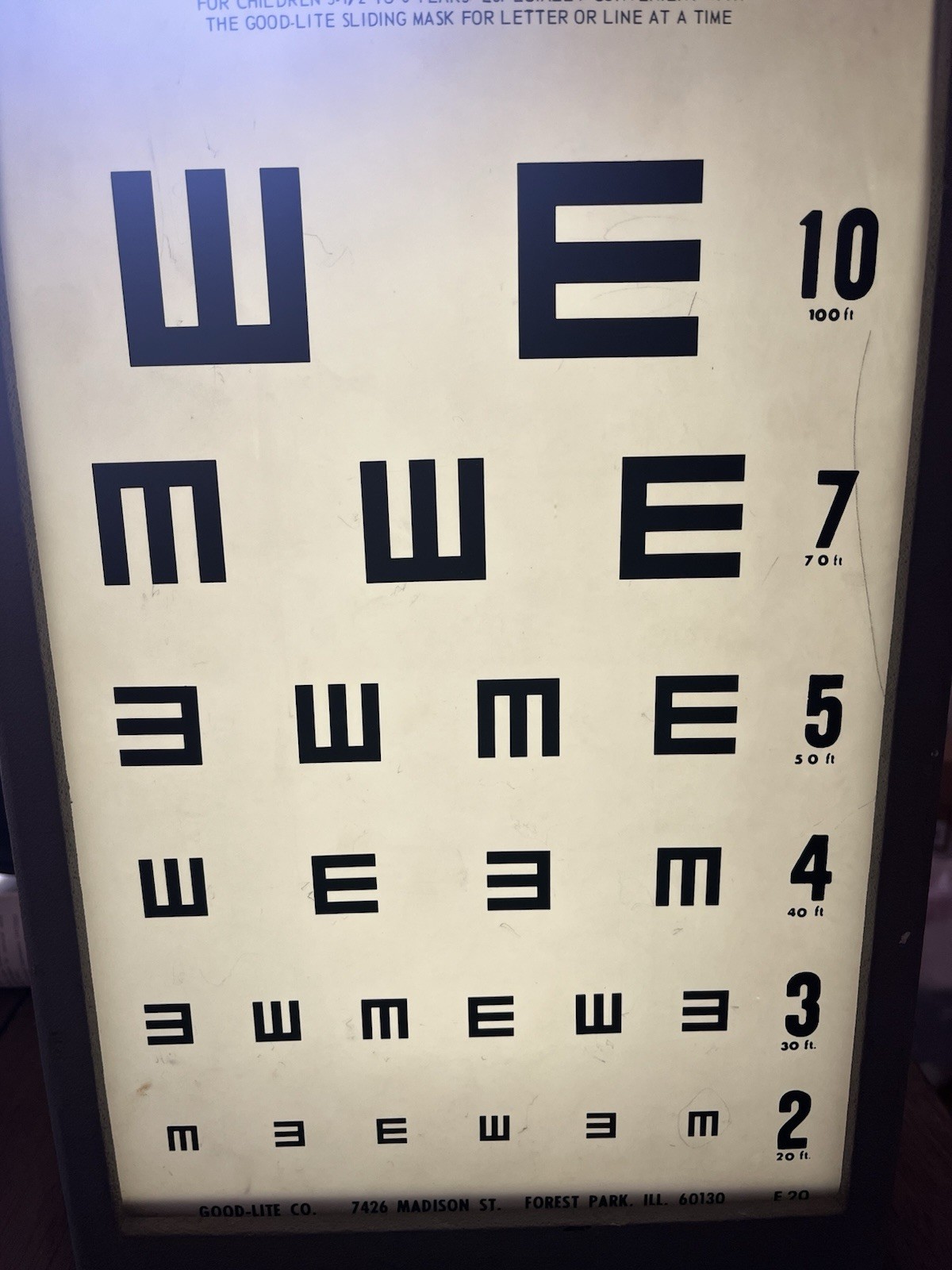 Vintage Good-Lite Visual Acuity Eye Chart With 4 Transparent Slides