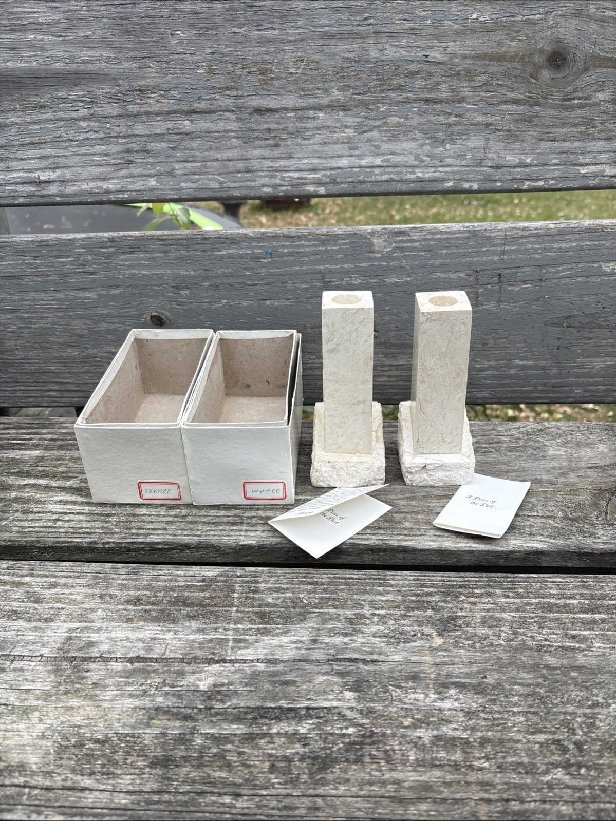 Renoir Designs Travertine Candlesticks Asymmetric Cream Marble Stone Post Modern Renoir Designs Travertine Candlesticks Asymmetric Cream Marble Stone Post Modern