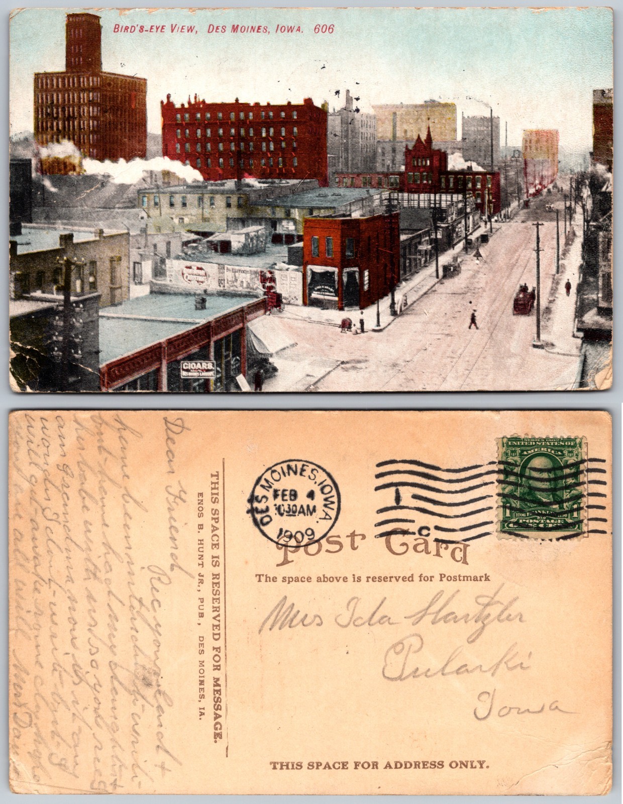 Birds Eye View Downtown Street Des Moines Iowa Postcard