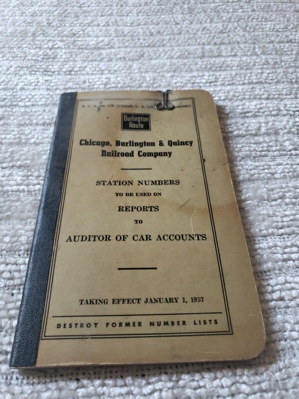 Burlington Route Collectible Railroad Manual Station And Station Numbers 1957