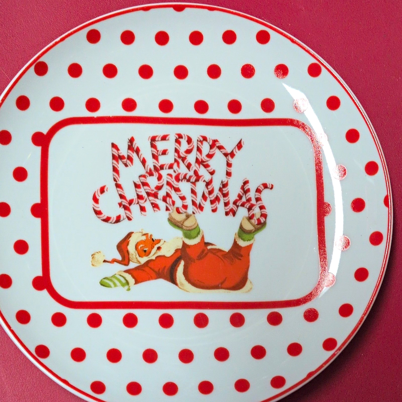 Rosanna Collector Plate - Merry Christmas Polka Dot Ceramic Round Plate