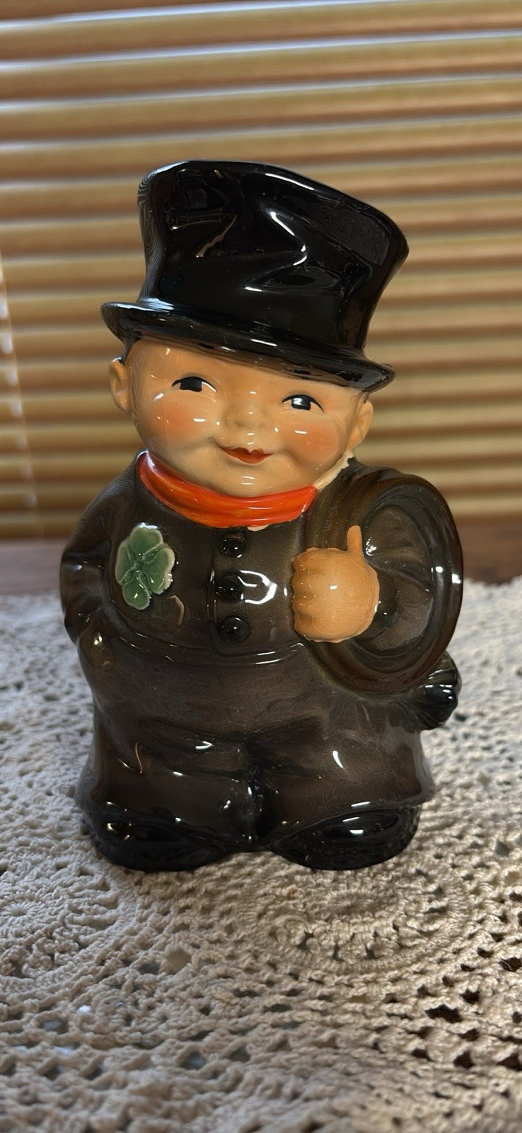 Vintage Goebel 1972 West Germany chimney sweep piggy bank porcelain 5.5 Shamrock