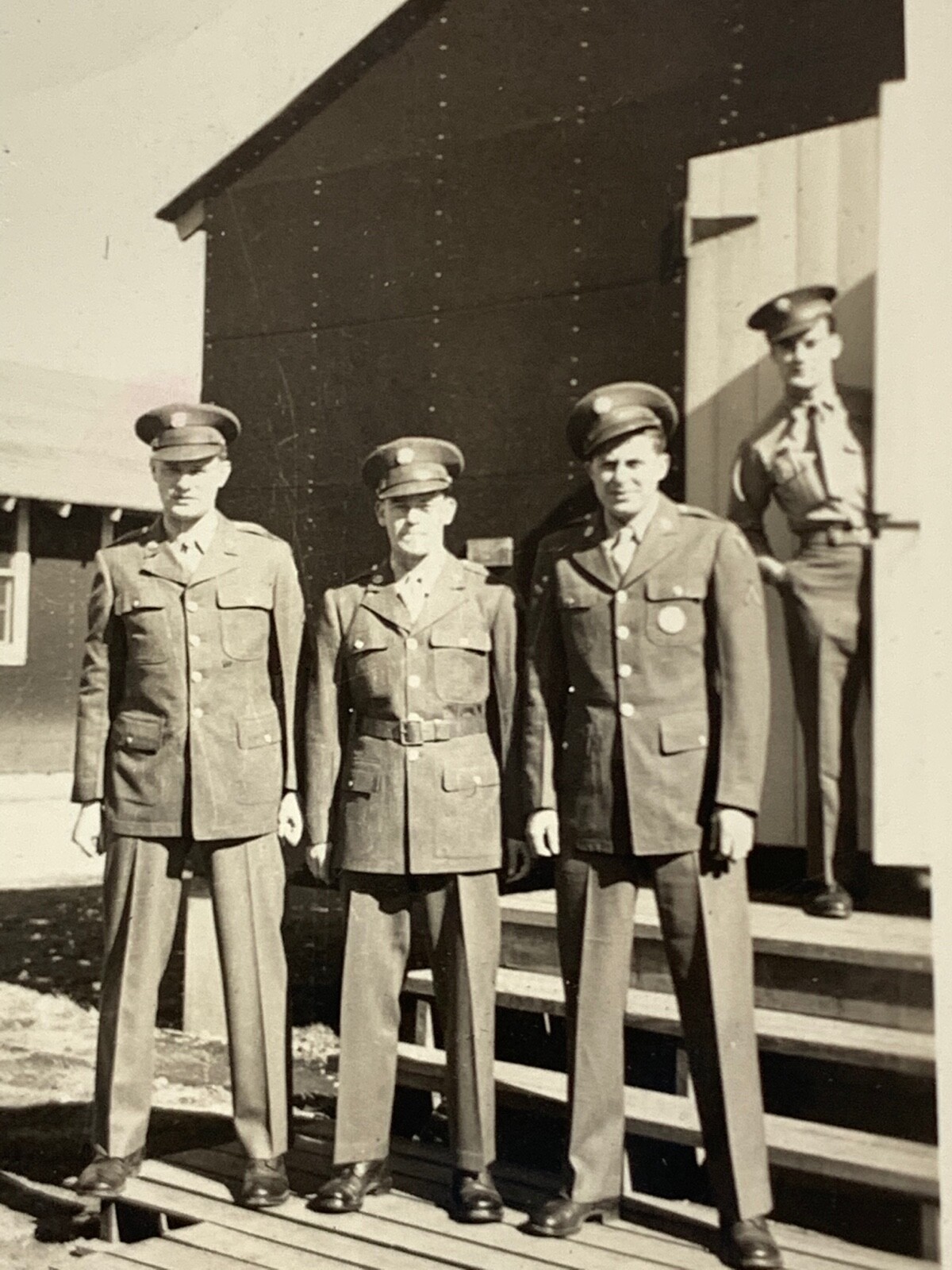 (AnD) FOUND Photo Photograph Military Men Posing Background Photo Bomb Funny Guy
