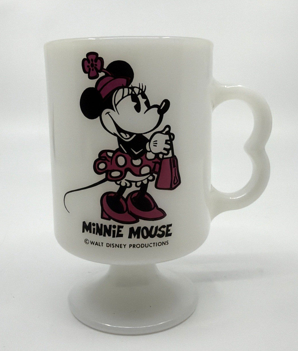 Vintage Federal Disney Minnie Mouse Milk Glass Footed Pedestal Mug Cup USA