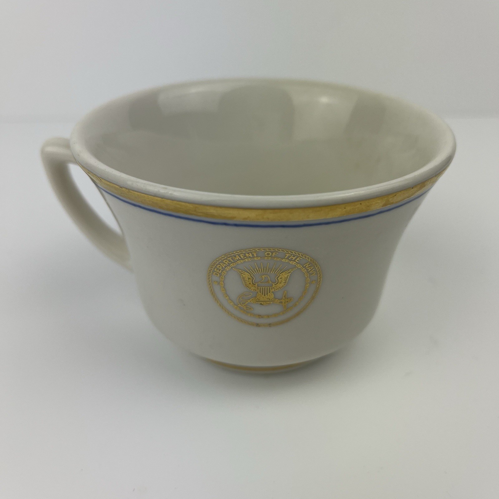 Vintage 1960s US Navy Officers Wardroom Coffee Cup Walker China Gold Seal Blue