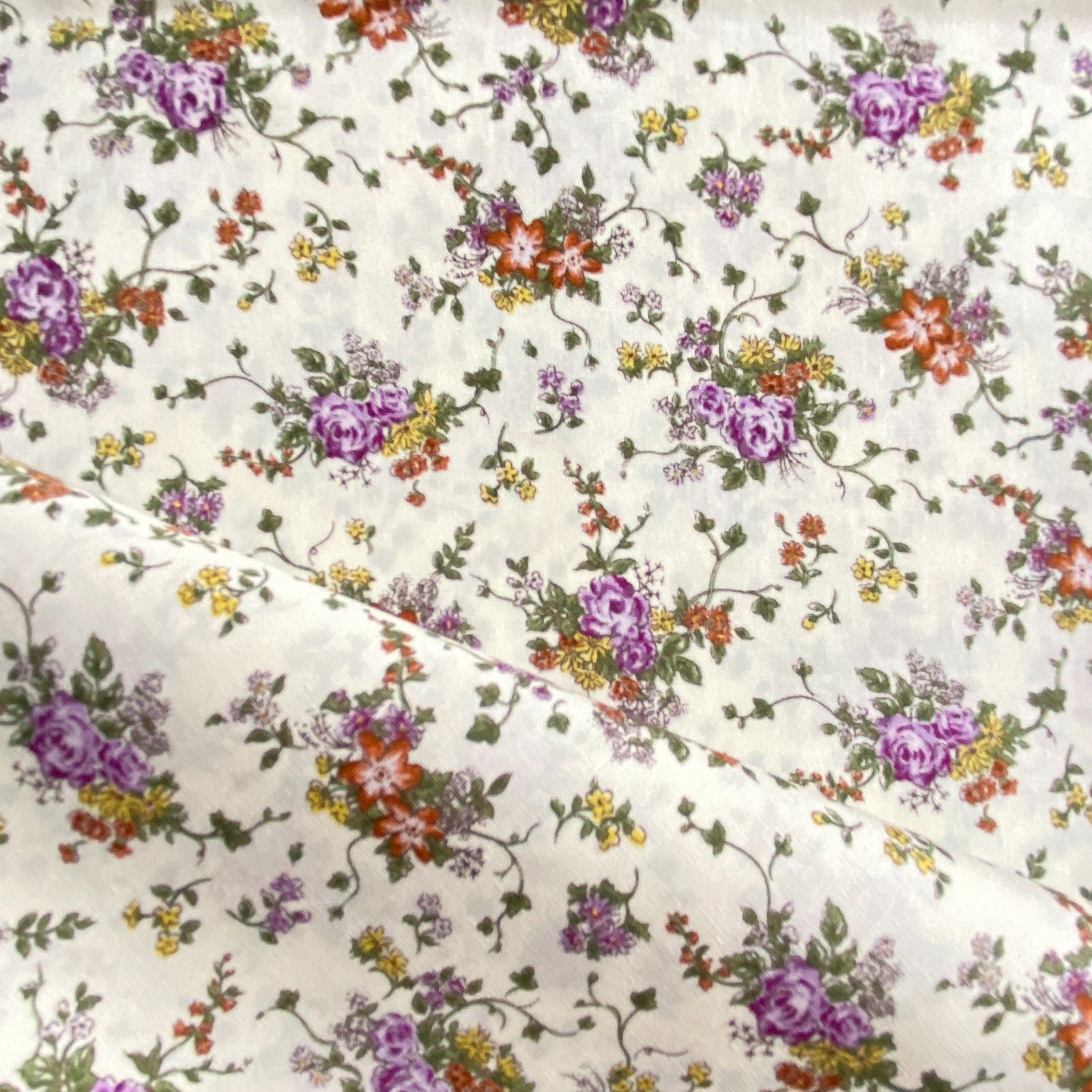 2.5 YD Purple Sienna Floral Cluster Fabric Cotton Print