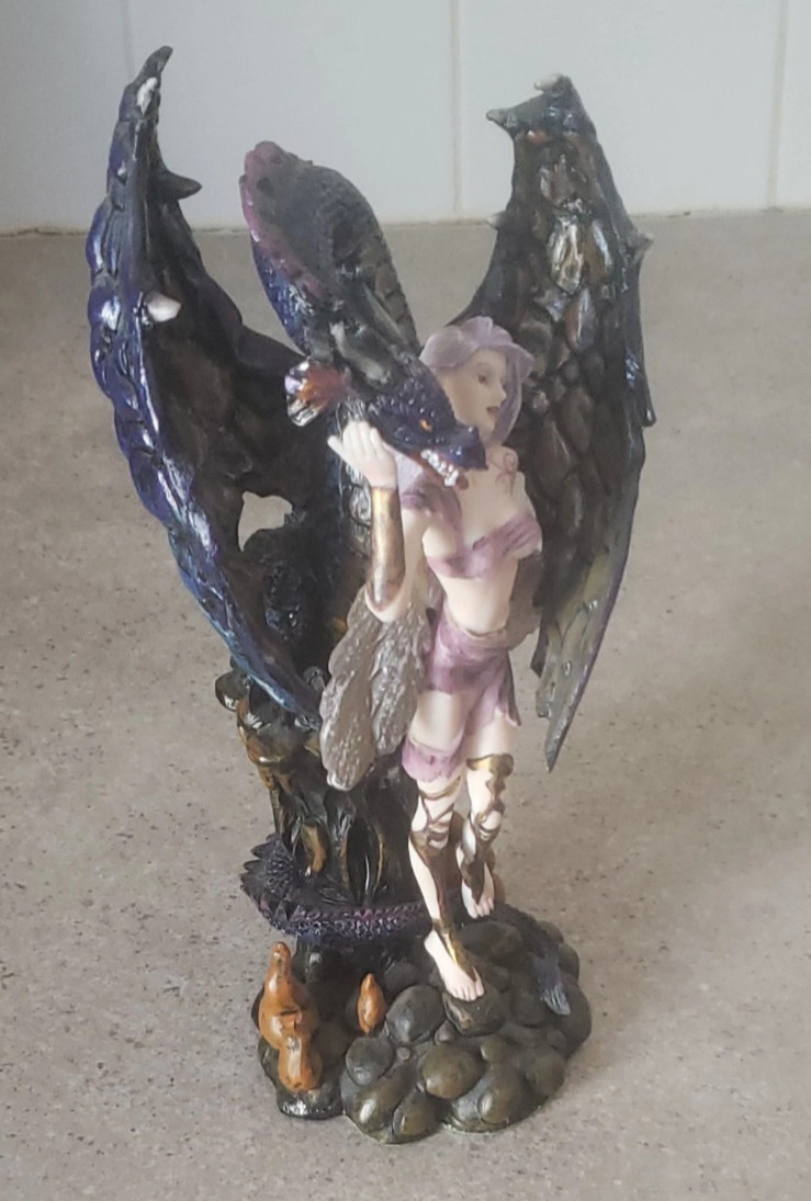 Fairy Figurine With Dragon - 8 Inches High & 4 Inches Wide - Resin Fairy Figurine With Dragon - 8 Inches High & 4 Inches Wide - Resin