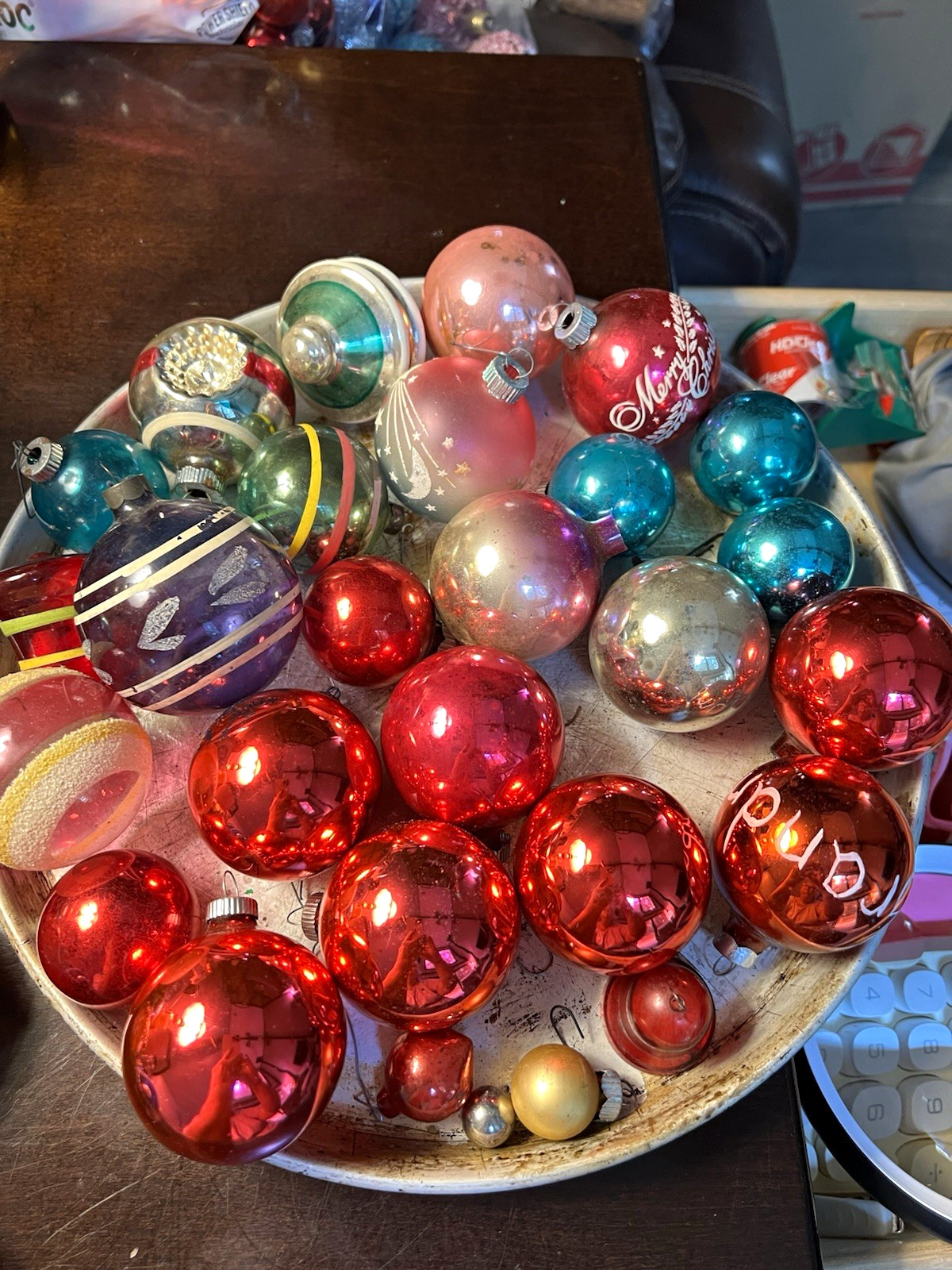 Vintage Shiny Brite Glass Ornaments Unsilvered Purple Mica Indent World War II