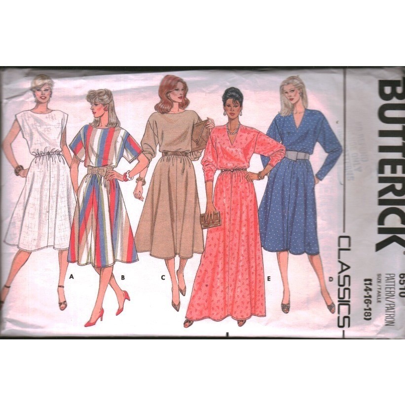 Butterick 6510 Classics Misses Dress Sewing Pattern Size 14-16-18 Vintage 80s Butterick 6510 Classics Misses Dress Sewing Pattern Size 14-16-18 Vintage 80s