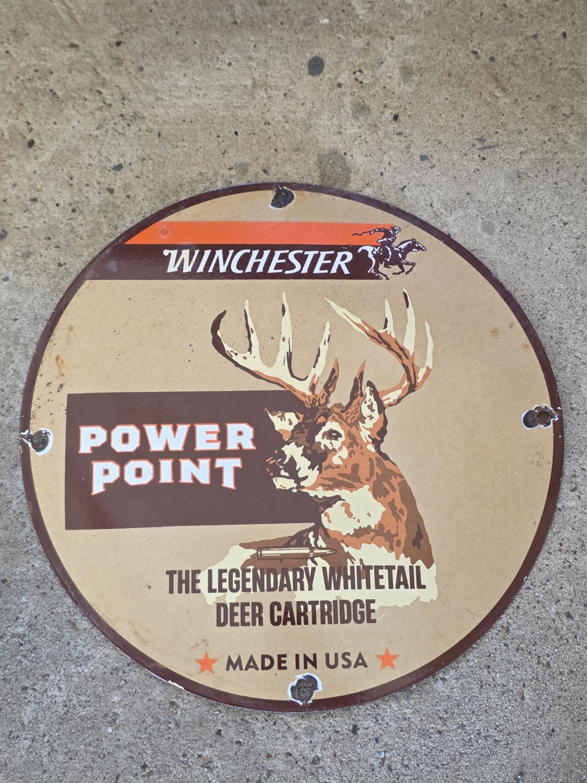 VINTAGE WINCHESTER REPEATING ARMS CO POWER POINT PORCELAIN SIGN 12