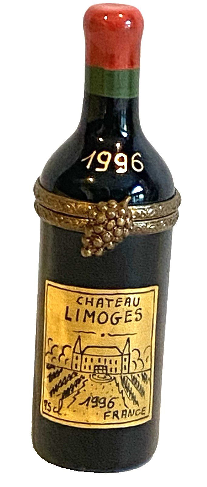 LIMOGES PEINT MAIN Hinged Trinket Box-VTG 1996 CHATEAU WINE-P V MARQUE DEPOSEE