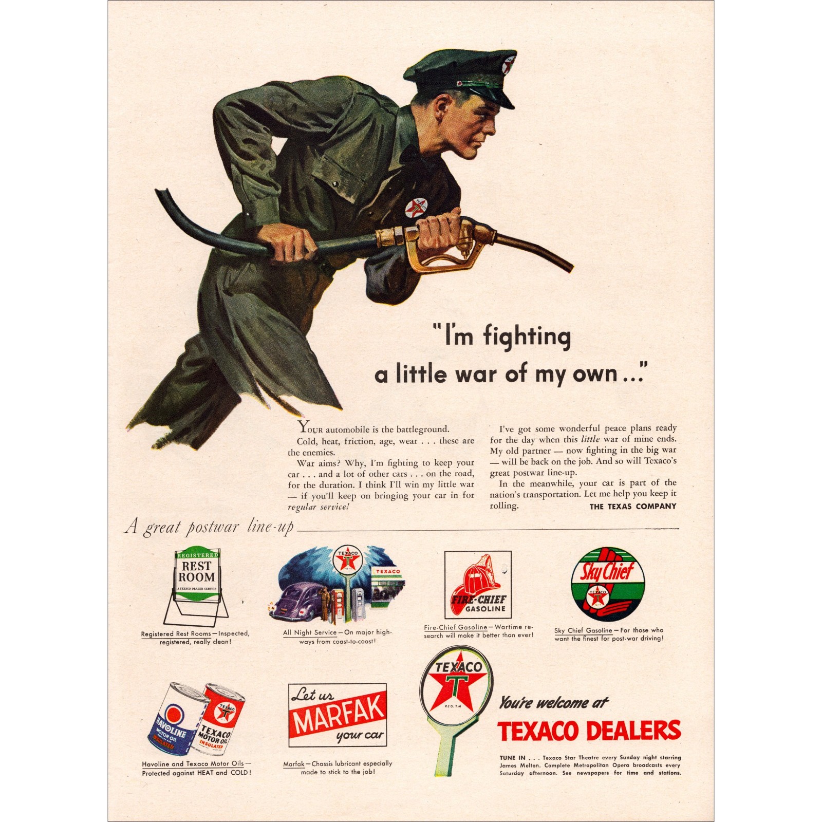 1945 Texaco Oil Original World War 2 Vintage Print Ad