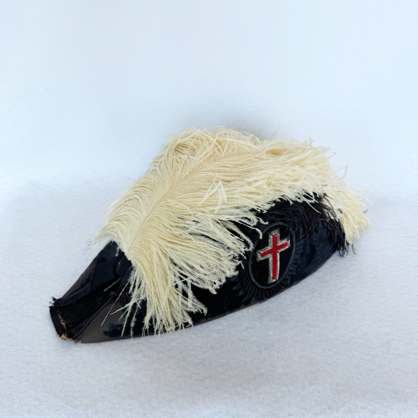 Antique M.C. Lilley Knights Templar Masonic Chapeau Ostrich Plume Bicorne Hat