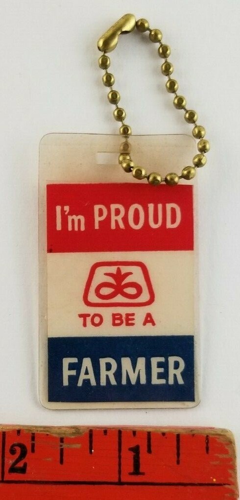Vintage I'm Proud to be a Farmer Red White Blue Plastic Keychain Keyring