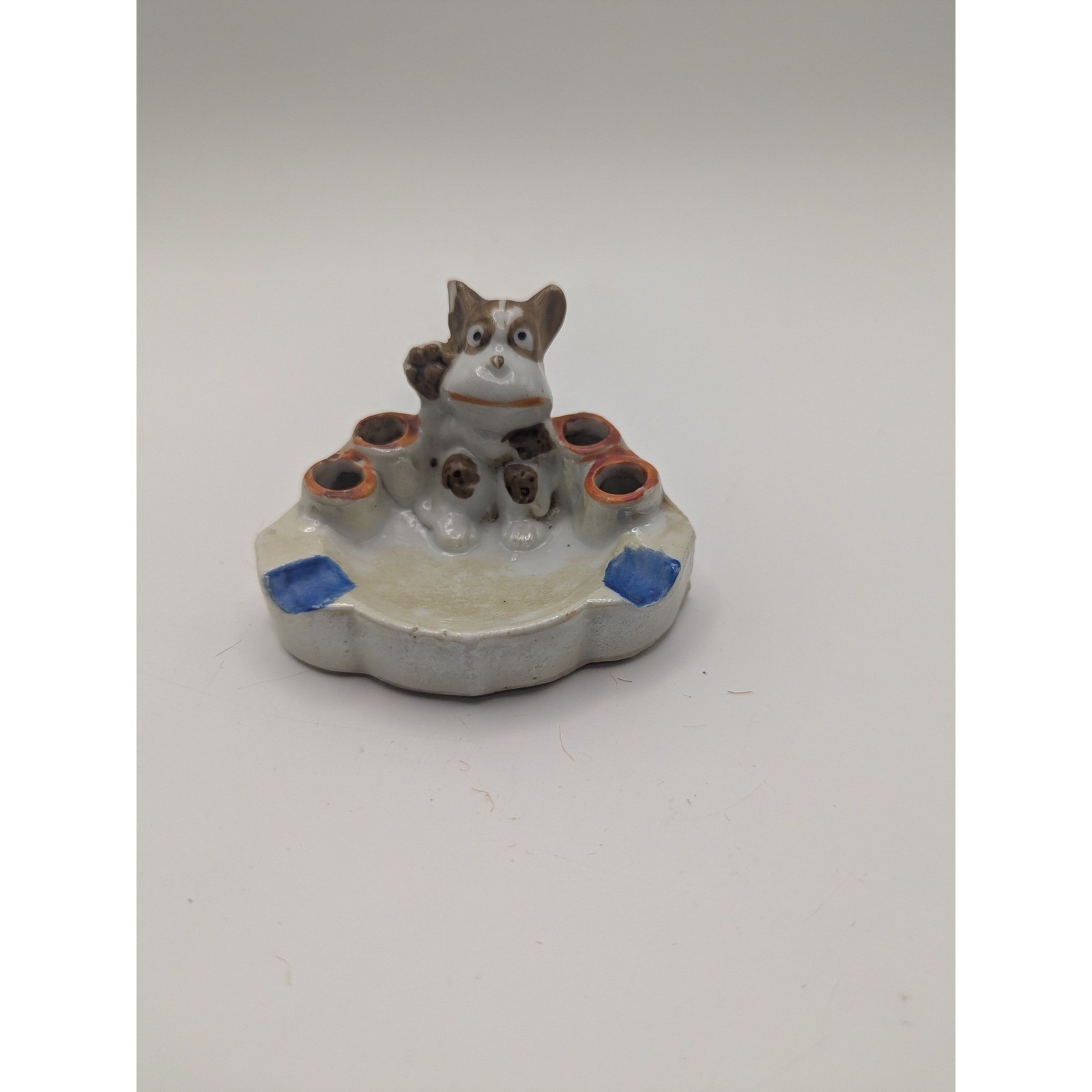 Vtg 1930-1940s Lusterware Ceramic Dog Figurine Cigarette Holder Ashtray Japan