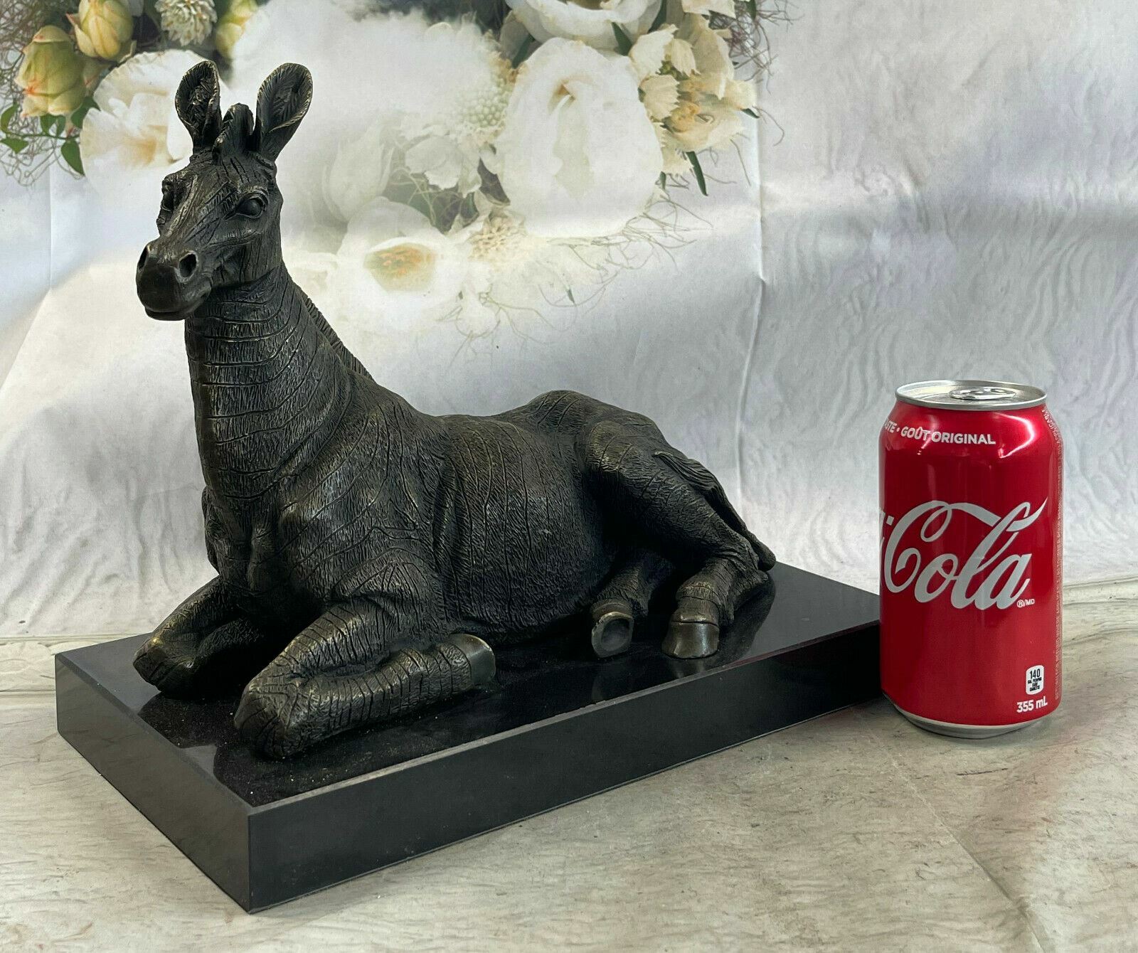 SUPER DEAL Bronze Sculpture African Zebra Art Deco Marble Base Statue Figure ART