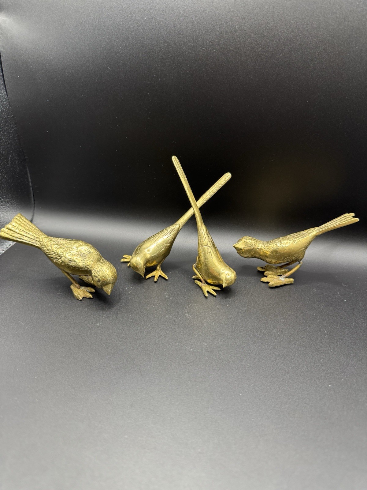 Small VTG Solid Brass Sparrow & Song Birds Figurines Set Of 4 Paperweight