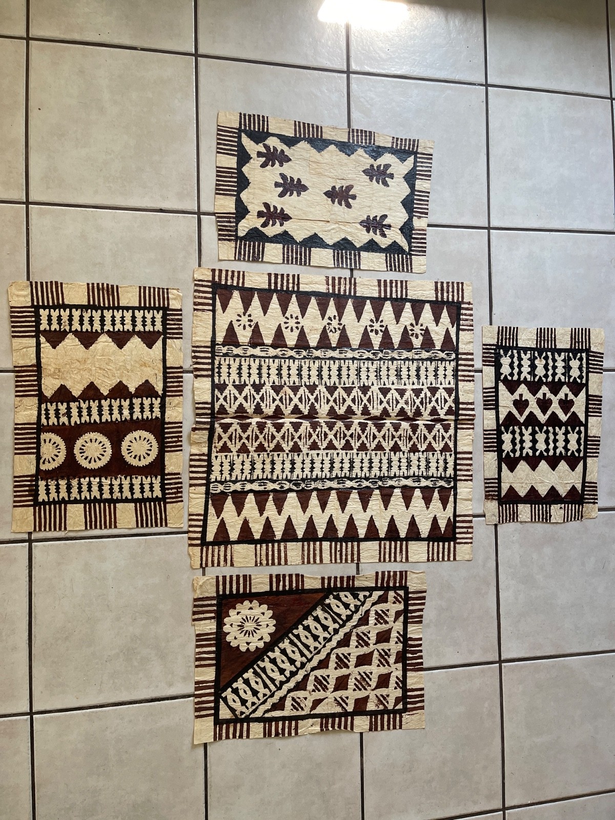 Vintage Tapa Bark Cloth Panel, Tonga, Polynesian, Fiji Placemat Set?