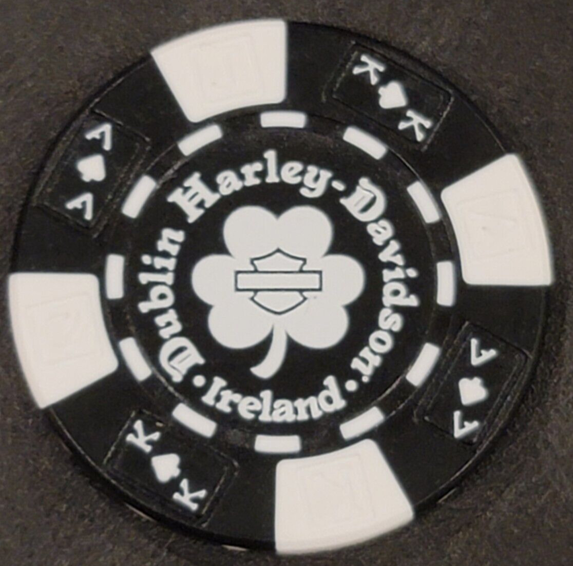 DUBLIN HD~ (IRELAND) Black/White AKQJ ~ INTER'NL HARLEY DAVIDSON POKER CHIP DUBLIN HD~ (IRELAND) Black/White AKQJ ~ INTER'NL HARLEY DAVIDSON POKER CHIP
