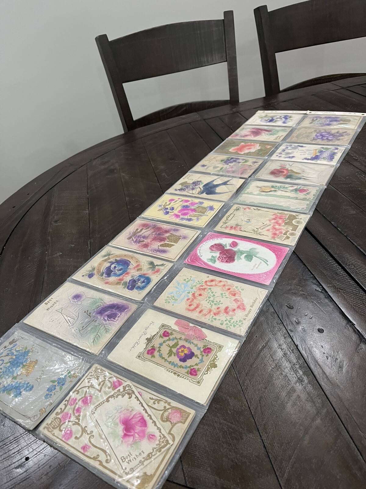 Antique Embossed Floral Birthday Postcards 1910 - 1920s  Lot of 37 In Display