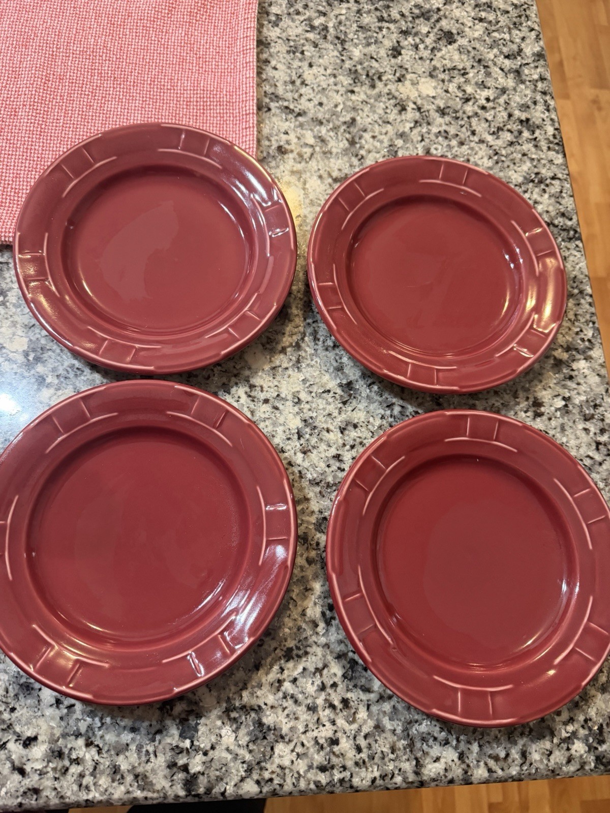 LONGABERGER Woven Traditions Pottery Paprika (Red) Bread Plates Set of 4 USA