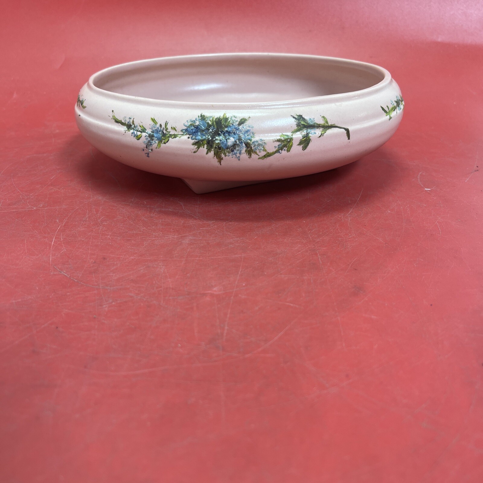 Abingdon USA Pottery Light Pink Salmon Planter Dish Bowl Marked Ceramic Round
