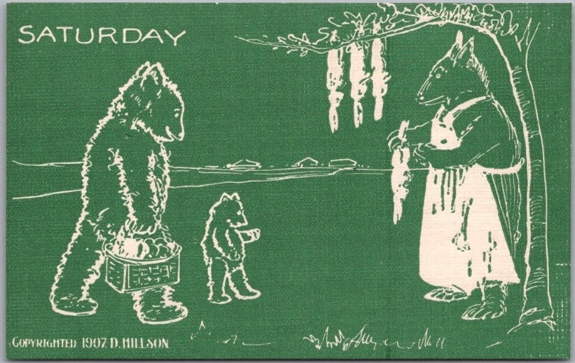 c1907 BEAR Days of the Week Postcard \