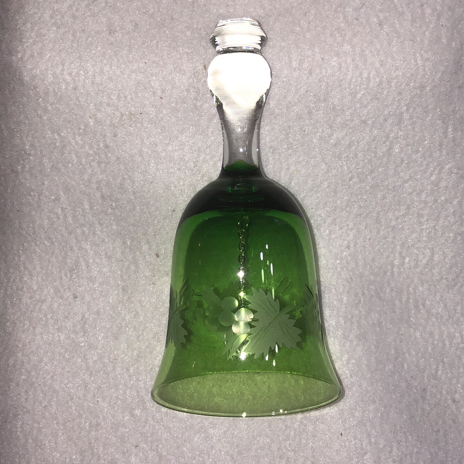 Green Crystal Glass BELL Etched Grapes with Leaves Unbranded 5