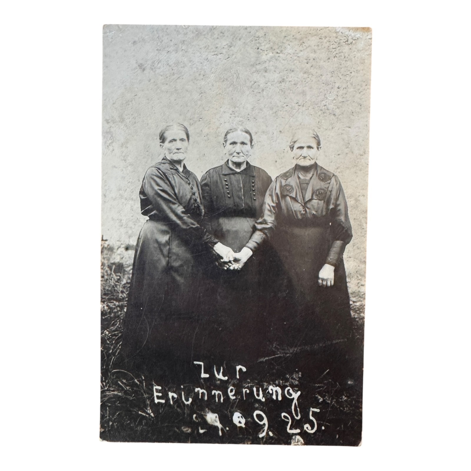1925 German RPPC Three Elderly Women Portrait Real Photo Postcard Erinnerung