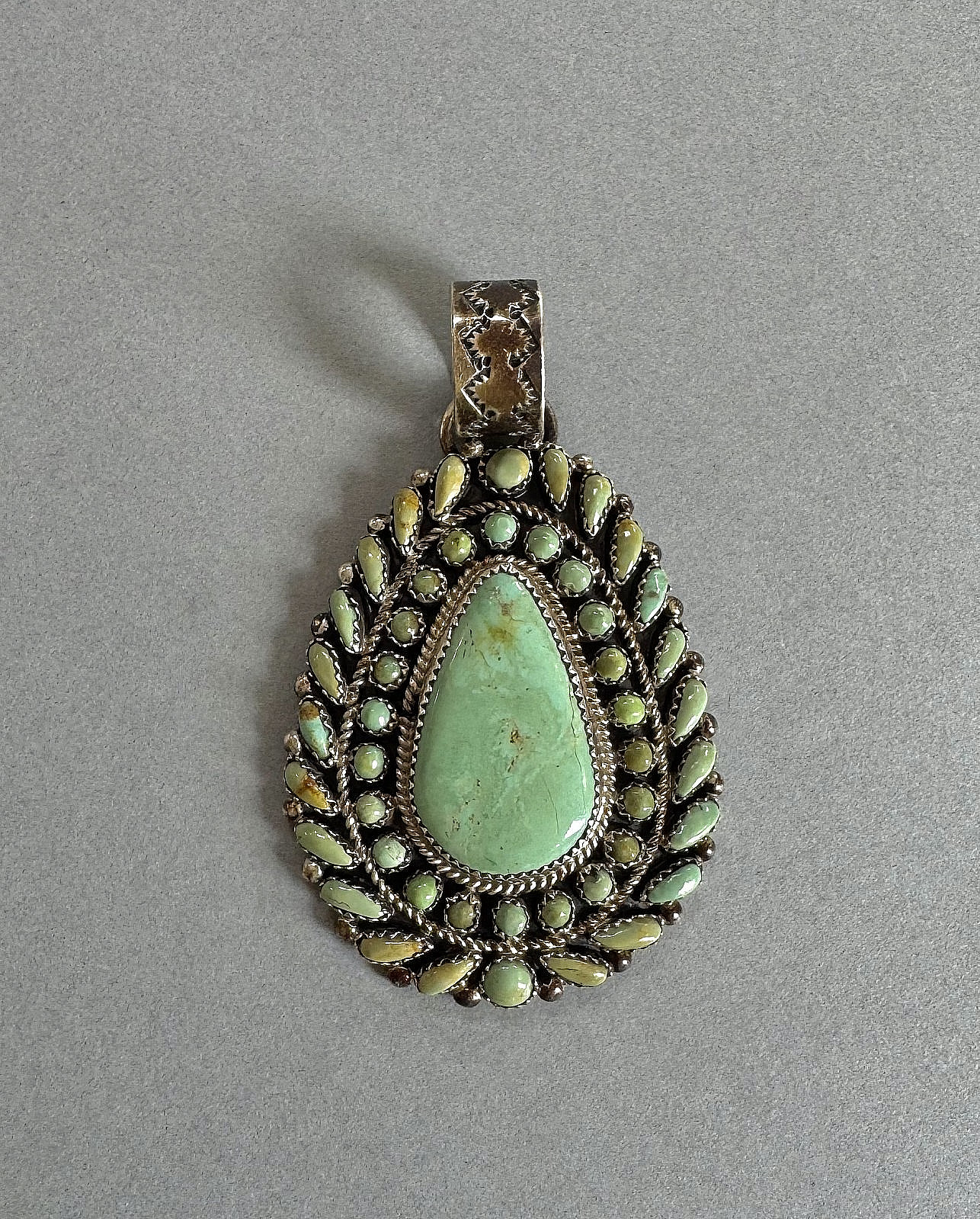 Vintage Navajo Sterling Silver And Turquoise Pendant Signed R.Charley Vintage Navajo Sterling Silver And Turquoise Pendant Signed R.Charley