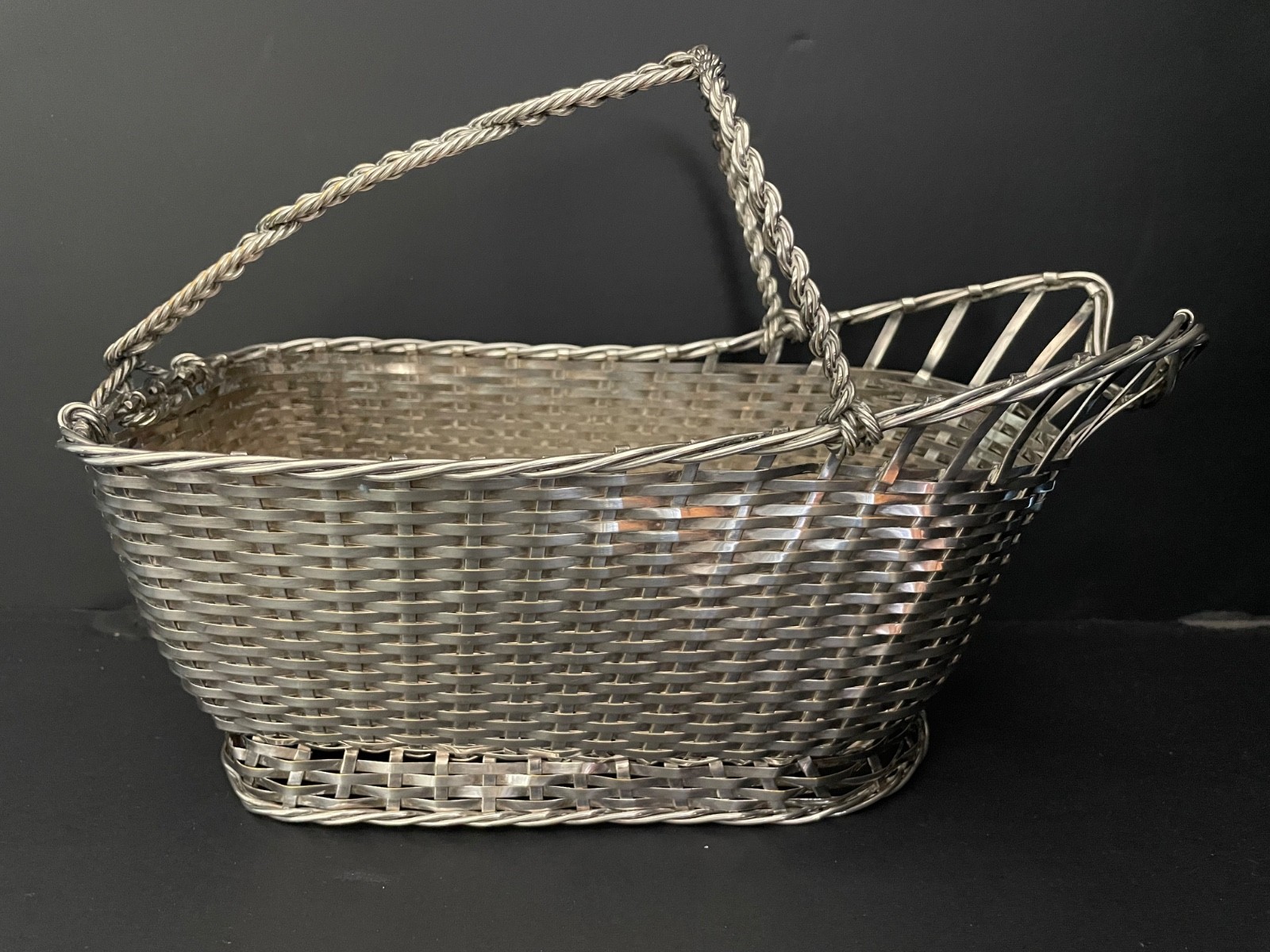 Vintage Christofle Gallia Silver Plated Hand Woven Wine Bottle Holder Basket