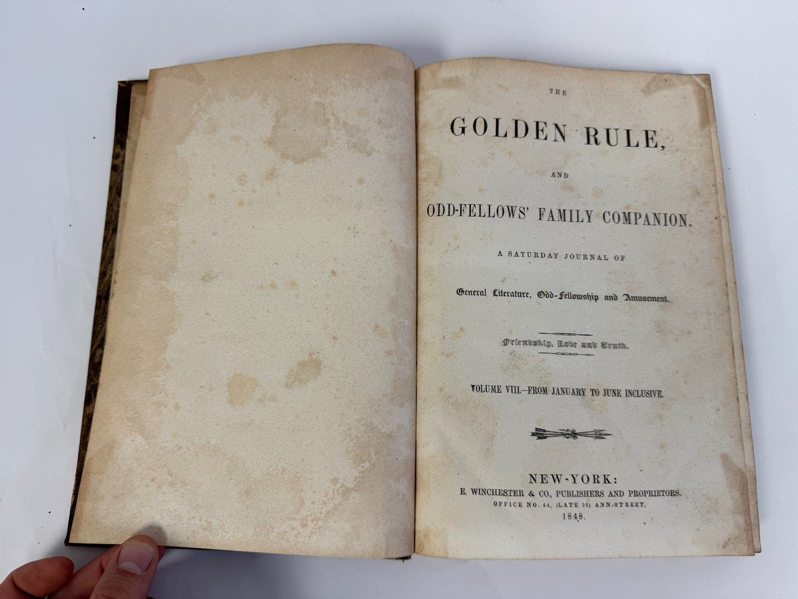 1848 The Golden Rule Odd-Fellows Family Companion Antique Journal VOL VIII Book